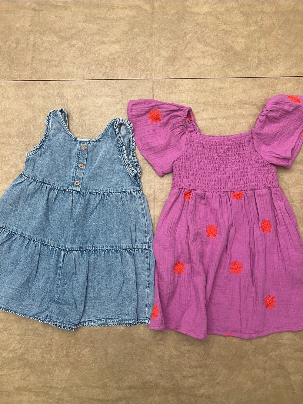 Cat & Jack Girls 2-Piece Bundle Denim Romper & Purple Floral Dress